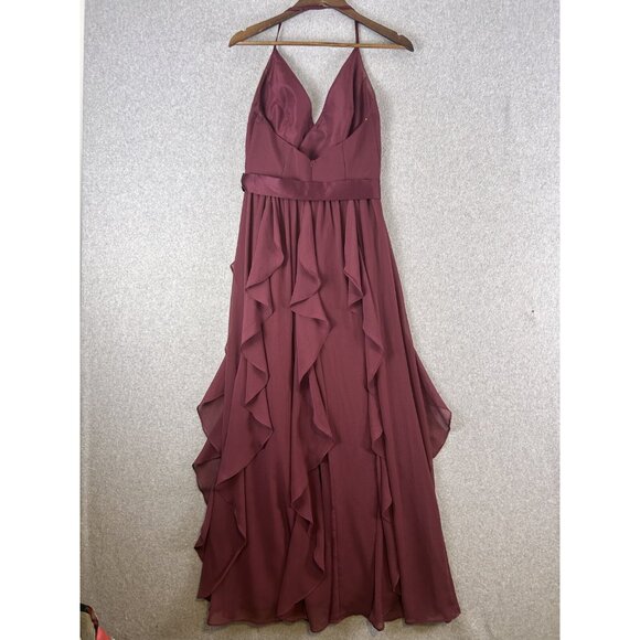 White by Vera Wang Maxi Dress Women 4 Wine Ruffle Halter Bridesmaid Formal Gown - Picture 11 of 11